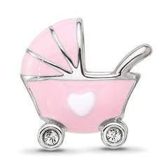 Sterling Silver Reflections Enamel Baby Carriage with Crystal Bead