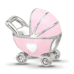 Sterling Silver Reflections Enamel Baby Carriage with Crystal Bead