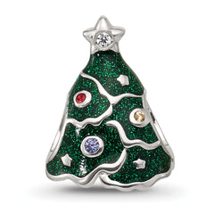 Sterling Silver Reflections Enamel CZ Christmas Tree Bead