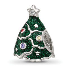 Sterling Silver Reflections Enamel CZ Christmas Tree Bead