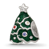 Sterling Silver Reflections Enamel CZ Christmas Tree Bead