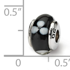 Sterling Silver Reflections Kids Black Hand-blown Glass Bead