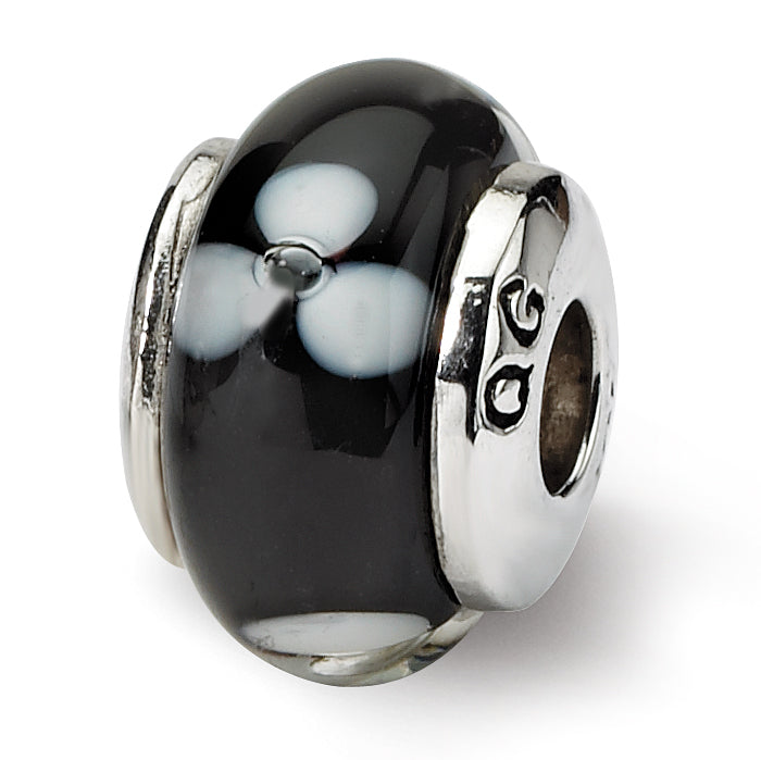 Sterling Silver Reflections Kids Black Hand-blown Glass Bead