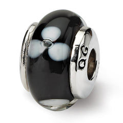 Sterling Silver Reflections Kids Black Hand-blown Glass Bead