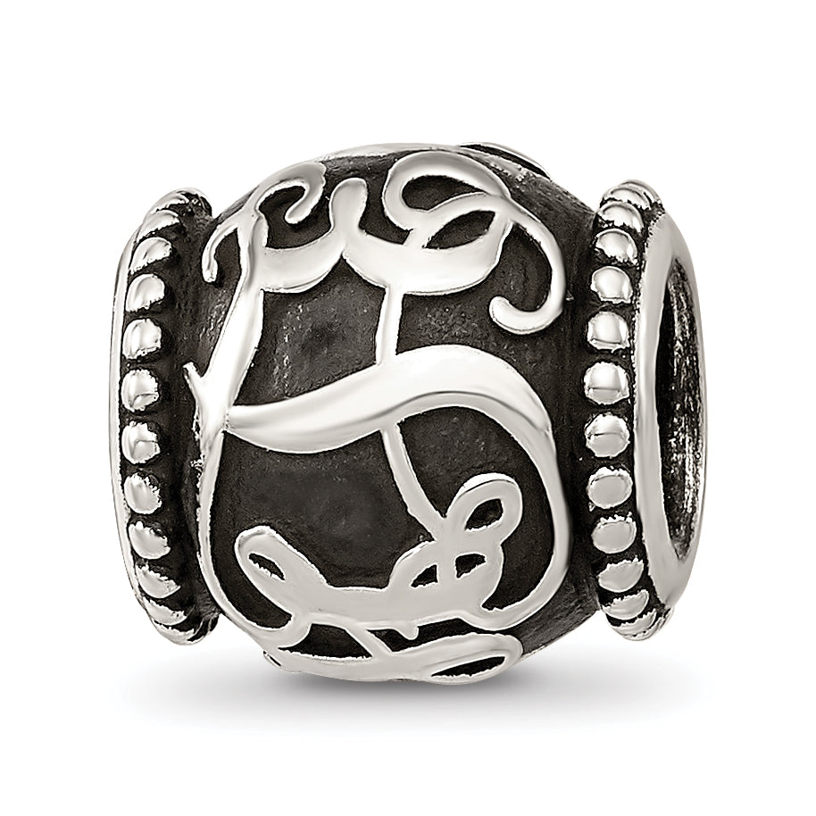 Sterling Silver Reflections Oxidized Personalized Monogram Bead