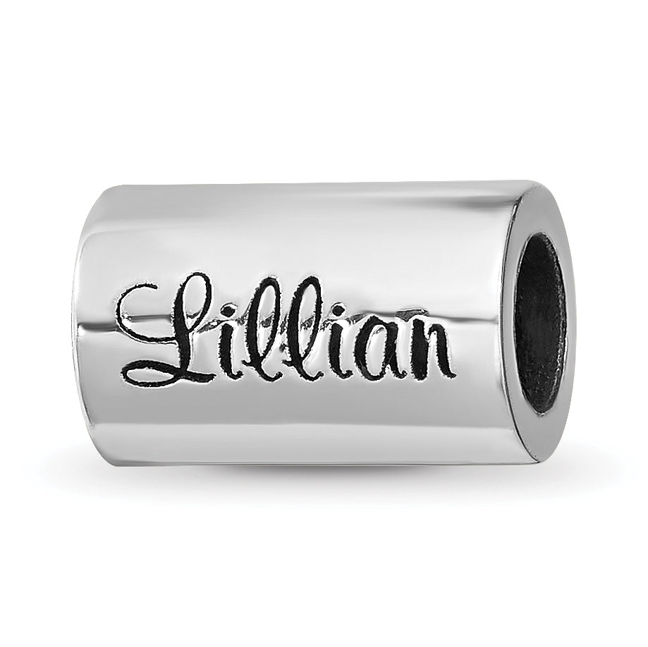 Sterling Silver Reflection Personalized Cylinder Bead