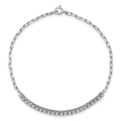 Sterling Shimmer Sterling Silver Rhodium-plated CZ 23 Stone 7 inch Paperclip Link Bracelet