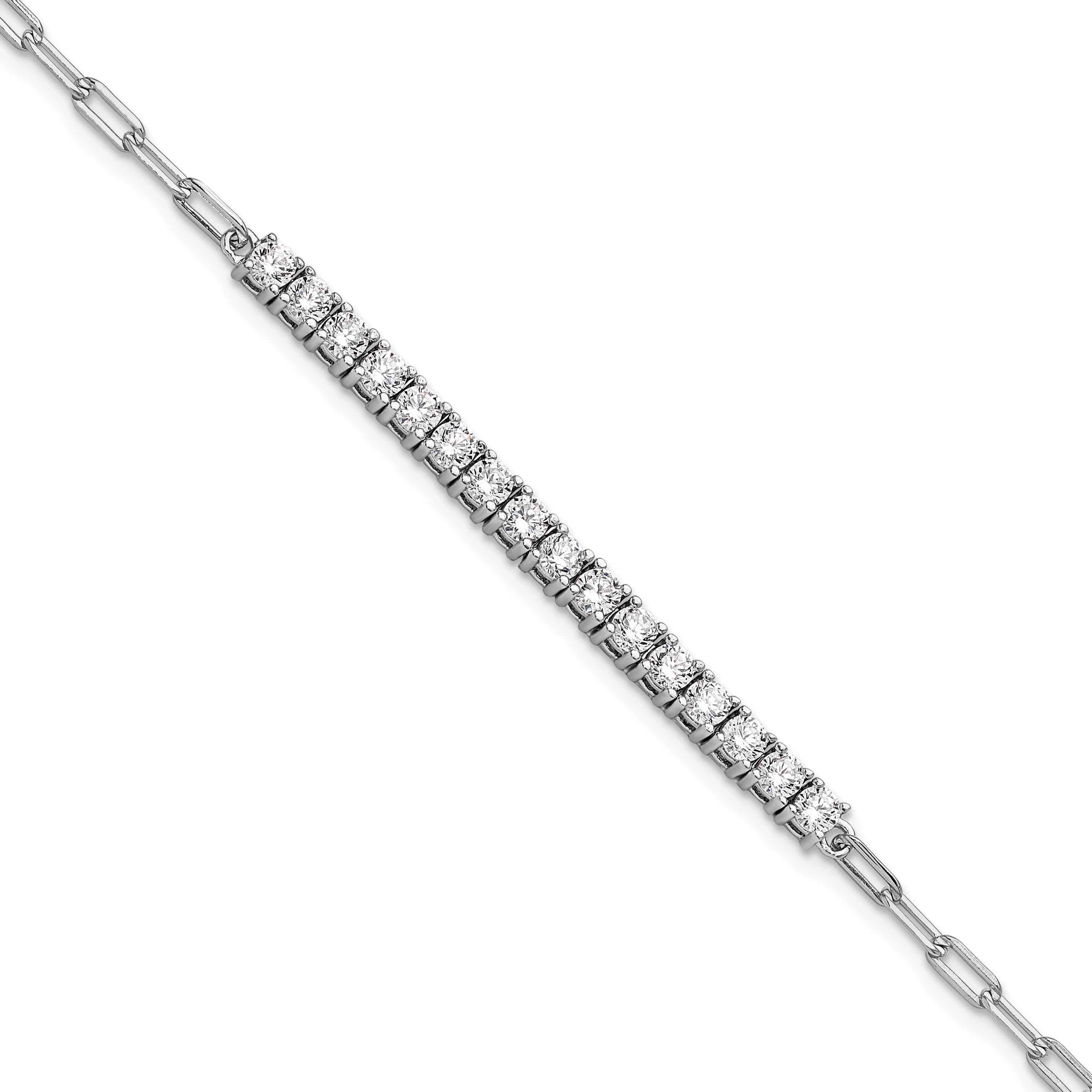Sterling Shimmer Sterling Silver Rhodium-Rhodium-Plated CZ 16 Stone 7 inch Paperclip Link Bracelet