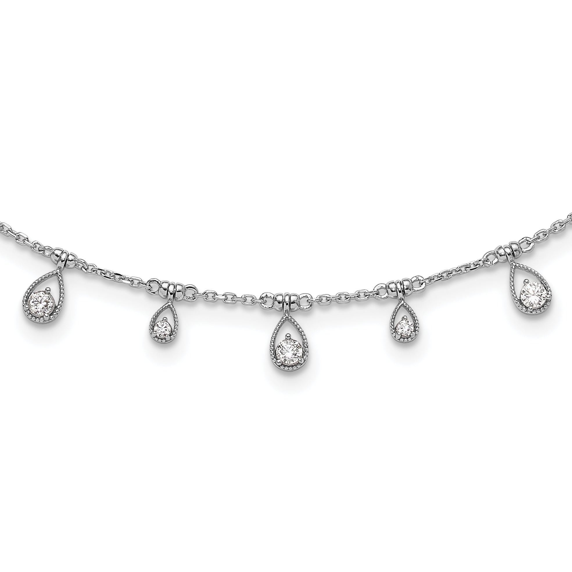 Sterling Shimmer Sterling Silver Rhodium-Rhodium-Plated CZ 19 Stone 19 Teardrop Stations 14 inch with 2 inch extender Necklace
