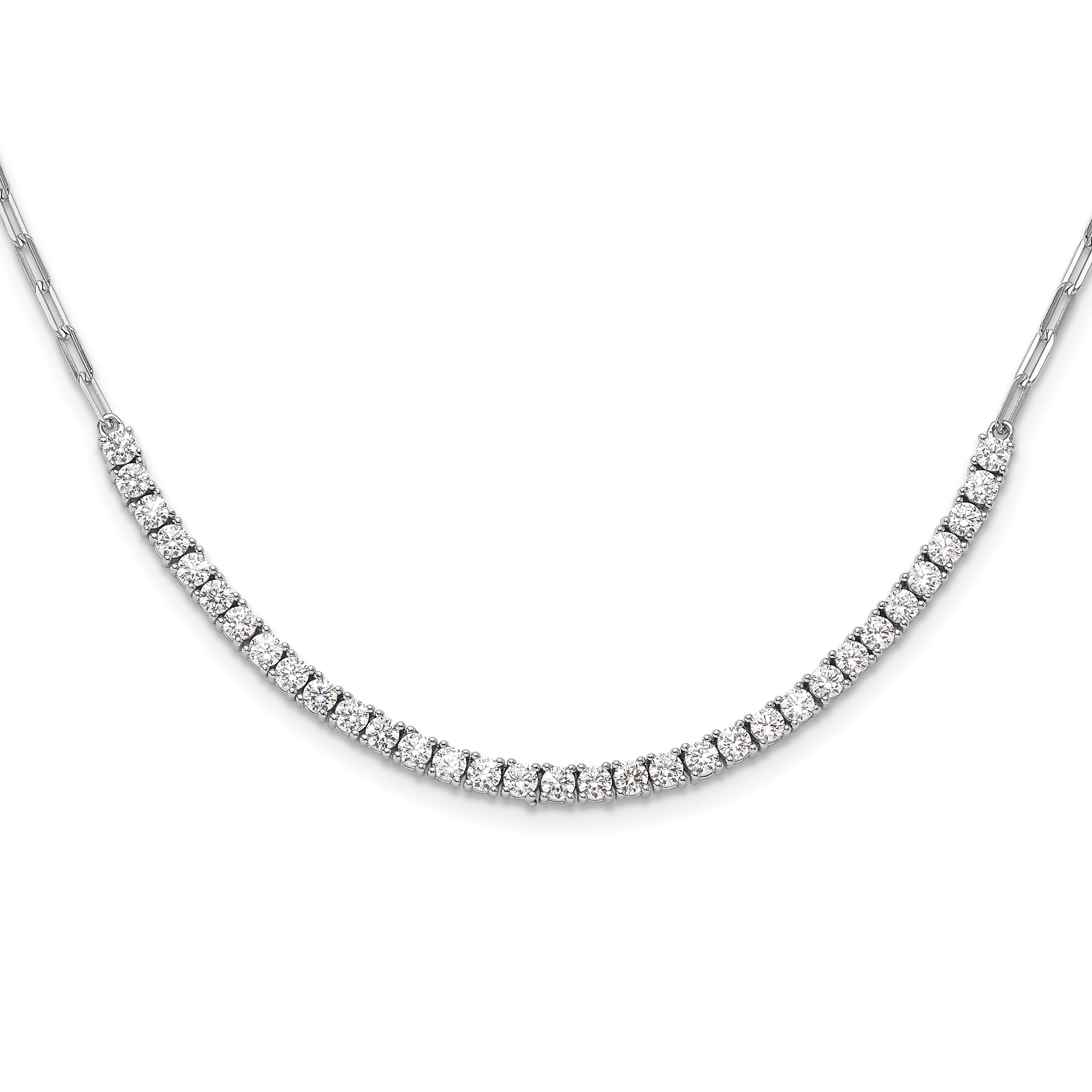 Sterling Shimmer Sterling Silver Rhodium-Rhodium-Plated CZ 33 Stone 16 inch with 2 inch extender Paperclip Link Necklace