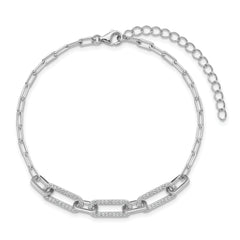 Sterling Shimmer Sterling Silver Rhodium-plated 1mm CZ 78 Stone Paper Clip Link 7 inch Bracelet