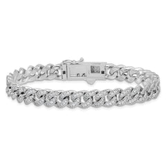 Sterling Shimmer Sterling Silver Rhodium-plated CZ 597 Stone Curb Link 8.25 inch Bracelet