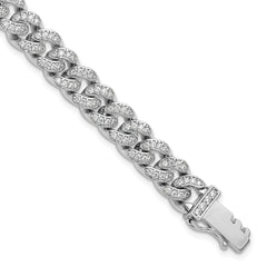 Sterling Shimmer Sterling Silver Rhodium-plated CZ 597 Stone Curb Link 8.25 inch Bracelet