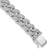 Sterling Silver Rhodium-plated CZ 8in Curb Bracelet