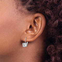 Sterling Shimmer Sterling Silver Rhodium-plated 7mm CZ 2 Stone Leverback Earrings
