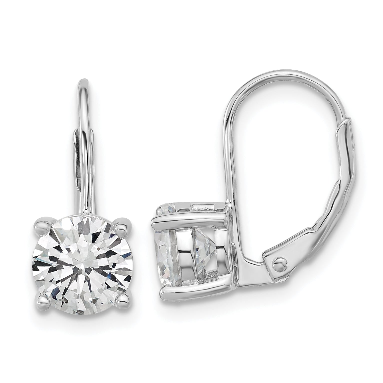 Sterling Shimmer Sterling Silver Rhodium-plated 7mm CZ 2 Stone Leverback Earrings