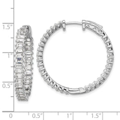 Sterling Shimmer Sterling Silver Rhodium-plated 3mm x 2mm CZ 64 Stone In and Out Hinged Hoop Earrings