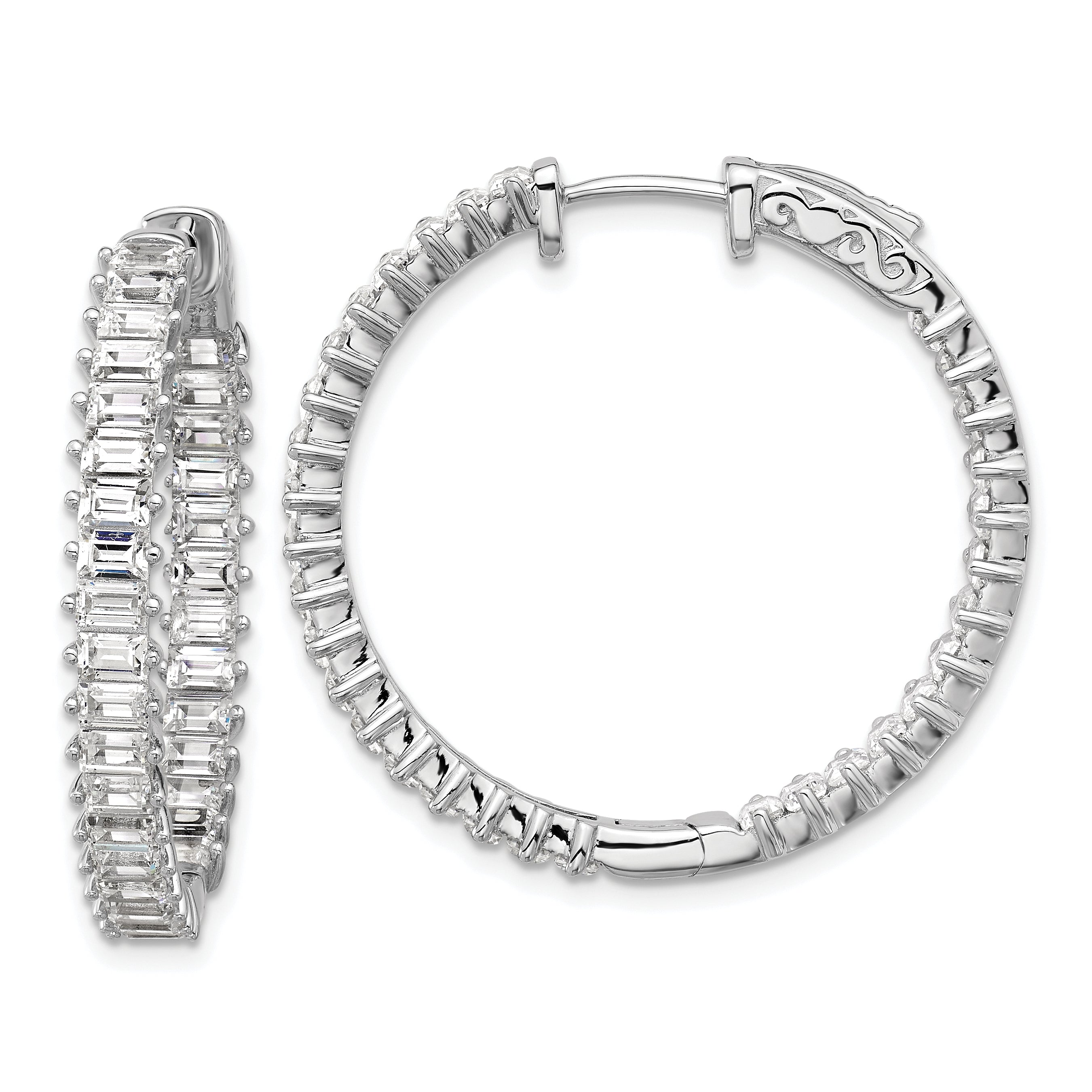 Sterling Shimmer Sterling Silver Rhodium-plated 3mm x 2mm CZ 64 Stone In and Out Hinged Hoop Earrings