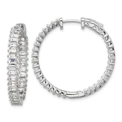 Sterling Shimmer Sterling Silver Rhodium-plated 3mm x 2mm CZ 64 Stone In and Out Hinged Hoop Earrings