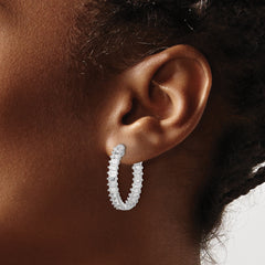 Sterling Shimmer Sterling Silver Rhodium-plated 3mm x 2mm CZ 46 Stone In and Out Hinged Hoop Earrings