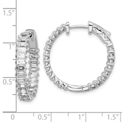 Sterling Shimmer Sterling Silver Rhodium-plated 3mm x 2mm CZ 46 Stone In and Out Hinged Hoop Earrings