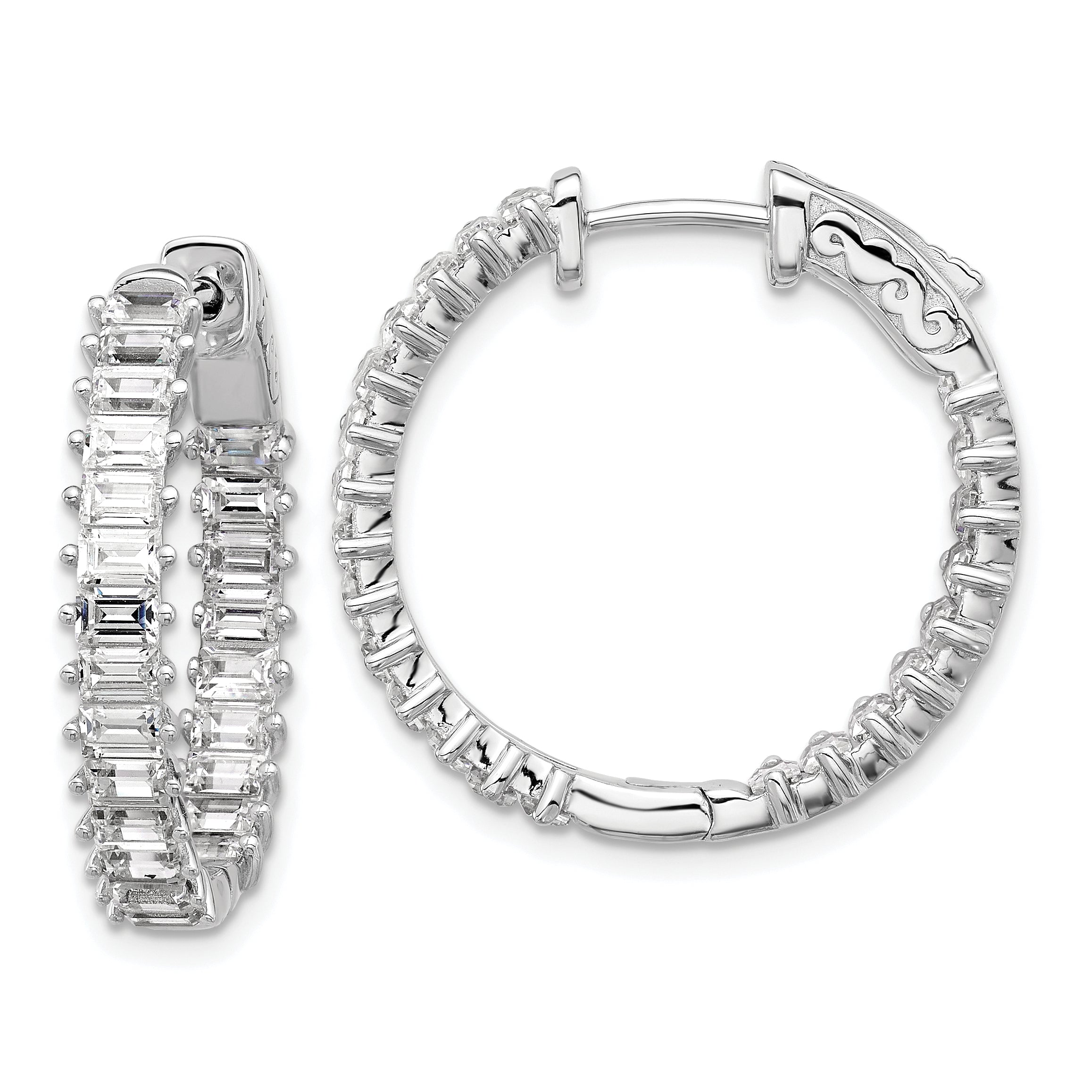 Sterling Shimmer Sterling Silver Rhodium-plated 3mm x 2mm CZ 46 Stone In and Out Hinged Hoop Earrings