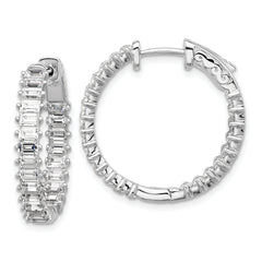 Sterling Shimmer Sterling Silver Rhodium-plated 3mm x 2mm CZ 46 Stone In and Out Hinged Hoop Earrings