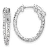 Sterling Shimmer Sterling Silver Rhodium-plated 1.3mm CZ 48 Stone Oval In and Out Hinged Oval Hoop Earrings