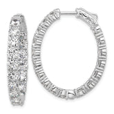 Sterling Shimmer Sterling Silver Rhodium-plated 4mm CZ 34 Stone Oval In and Out Hinged Hoop Earrings