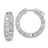 Sterling Shimmer Sterling Silver Rhodium-plated 4mm CZ 22 Stone In and Out Hinged Hoop Earrings