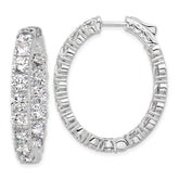 Sterling Shimmer Sterling Silver Rhodium-plated 4.25mm CZ 32 Stone Oval In and Out Hinged Hoop Earrings
