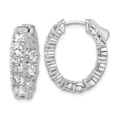 Sterling Shimmer Sterling Silver Rhodium-plated 4.3mm CZ 18 Stone Oval In and Out Hinged Hoop Earrings