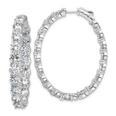 Sterling Shimmer Sterling Silver Rhodium-plated 5.25mm CZ 38 Stone Oval In and Out Hinged Hoop Earrings