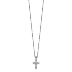 Sterling Shimmer Sterling Silver Rhodium-plated 2mm CZ 11 Stone Cross 16 inch with 2 inch Extension Necklace