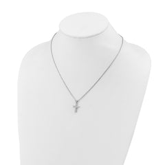 Sterling Shimmer Sterling Silver Rhodium-plated 2mm CZ 11 Stone Cross 16 inch with 2 inch Extension Necklace