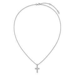 Sterling Shimmer Sterling Silver Rhodium-plated 2mm CZ 11 Stone Cross 16 inch with 2 inch Extension Necklace