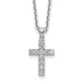 Sterling Shimmer Sterling Silver Rhodium-plated 2mm CZ 11 Stone Cross 16 inch with 2 inch Extension Necklace