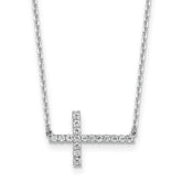Sterling Shimmer Sterling Silver Rhodium-plated 1.3mm CZ 17 Stone Sideway Cross 16 inch with 2 inch Extension Necklace