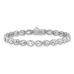 Sterling Shimmer Sterling Silver Rhodium-plated 6mm x 4mm CZ 25 Stone Oval Link 6.75 inch Bracelet