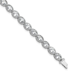 Sterling Shimmer Sterling Silver Rhodium-plated 6mm x 4mm CZ 25 Stone Oval Link 6.75 inch Bracelet