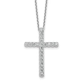 Sterling Shimmer Sterling Silver Rhodium-plated 2.3mm CZ 21 Stone Cross 16 inch with 2 inch Extension Necklace