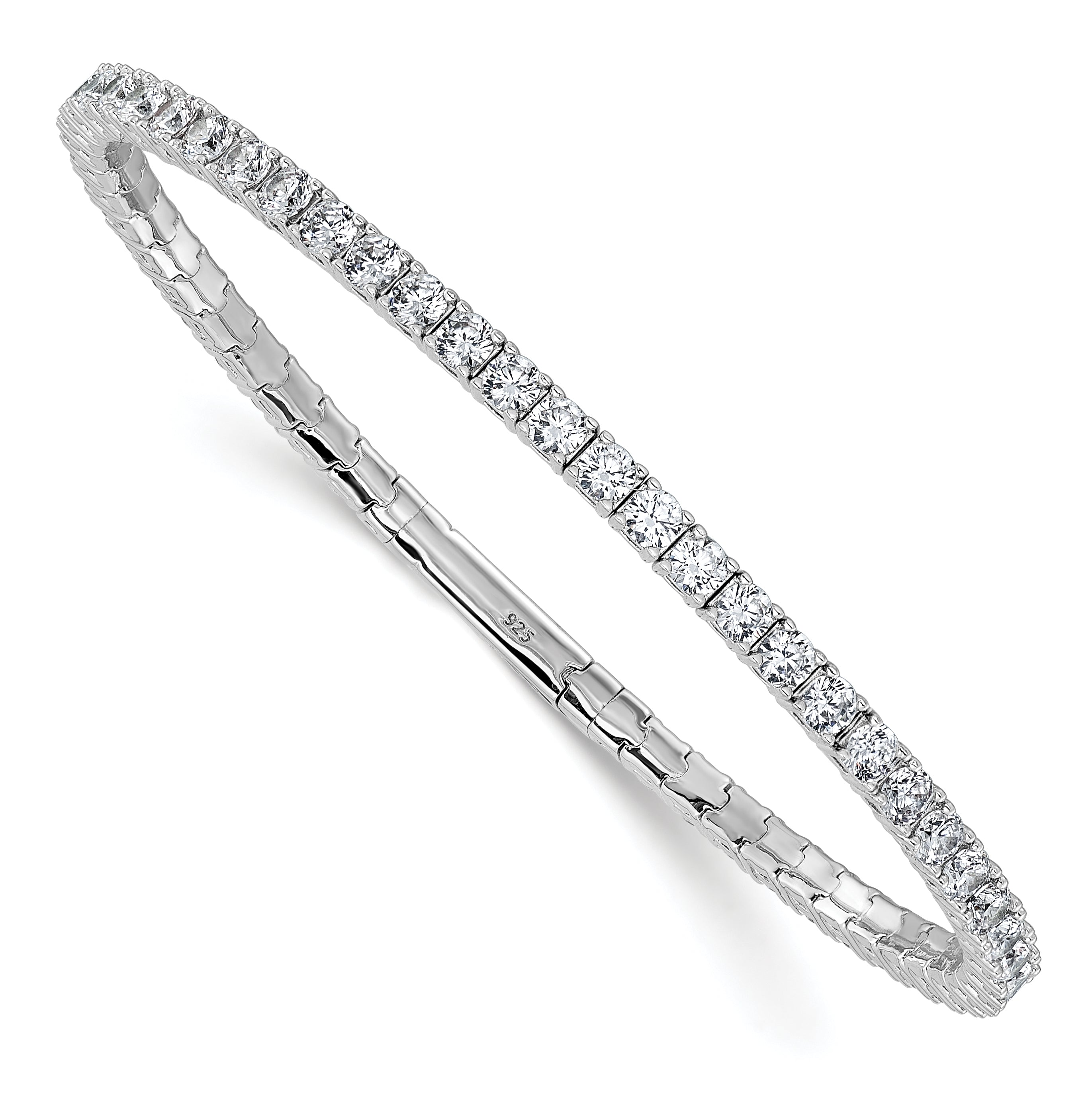 Sterling Shimmer Sterling Silver Rhodium-plated 3mm CZ 52 Stone 7 inch Flexible Bangle Bracelet