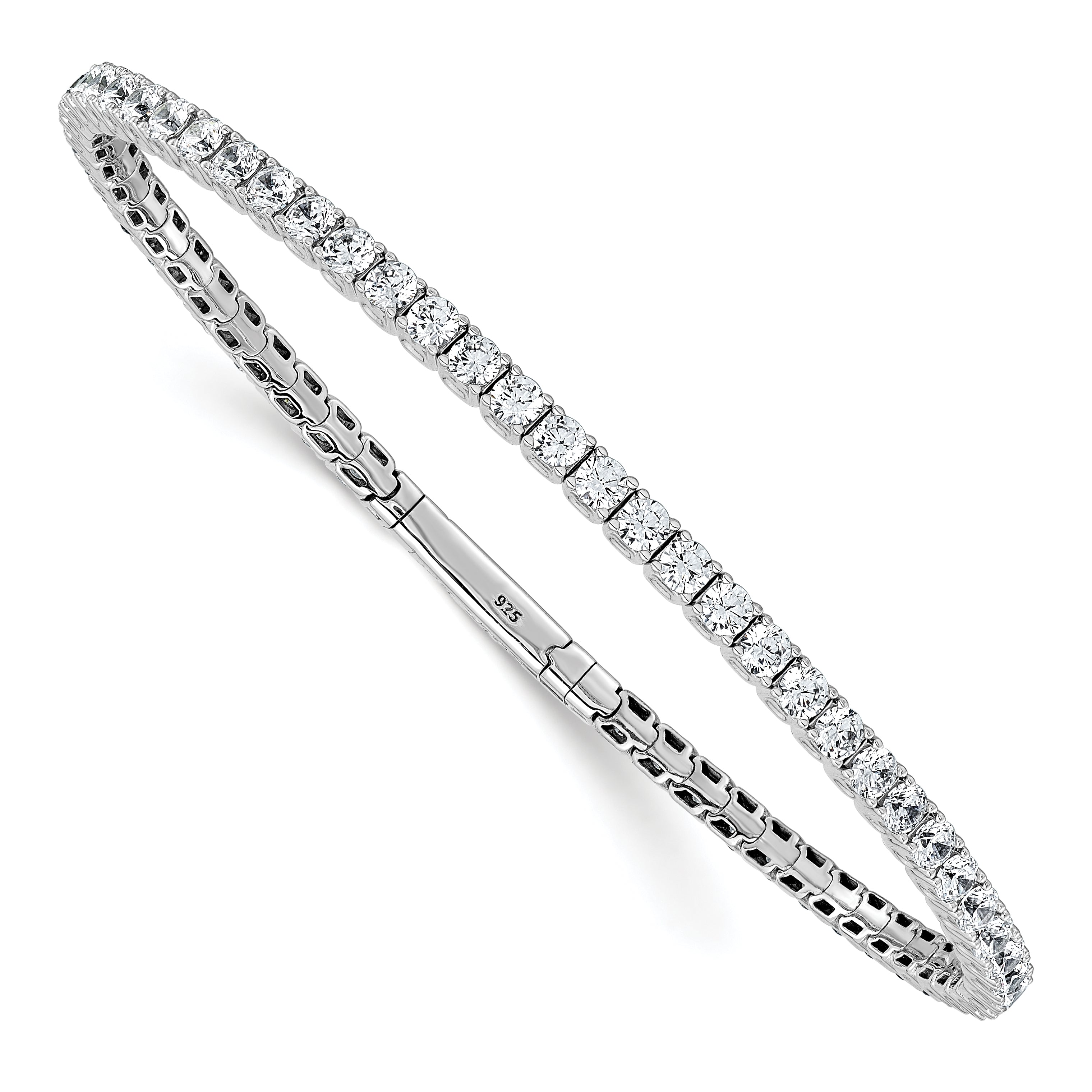 Sterling Shimmer Sterling Silver Rhodium-plated 3mm CZ 59 Stone 8 inch Flexible Bangle Bracelet