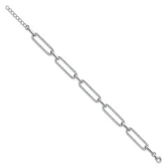 Sterling Shimmer Sterling Silver Rhodium-plated 1.2mm CZ 190 Stone Paper Clip Link 6.5 inch with 1 inch Extension Bracelet