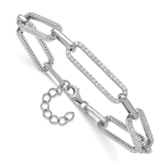 Sterling Shimmer Sterling Silver Rhodium-plated 1.2mm CZ 190 Stone Paper Clip Link 6.5 inch with 1 inch Extension Bracelet