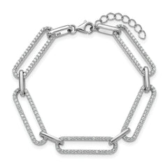 Sterling Shimmer Sterling Silver Rhodium-plated 1.2mm CZ 190 Stone Paper Clip Link 6.5 inch with 1 inch Extension Bracelet