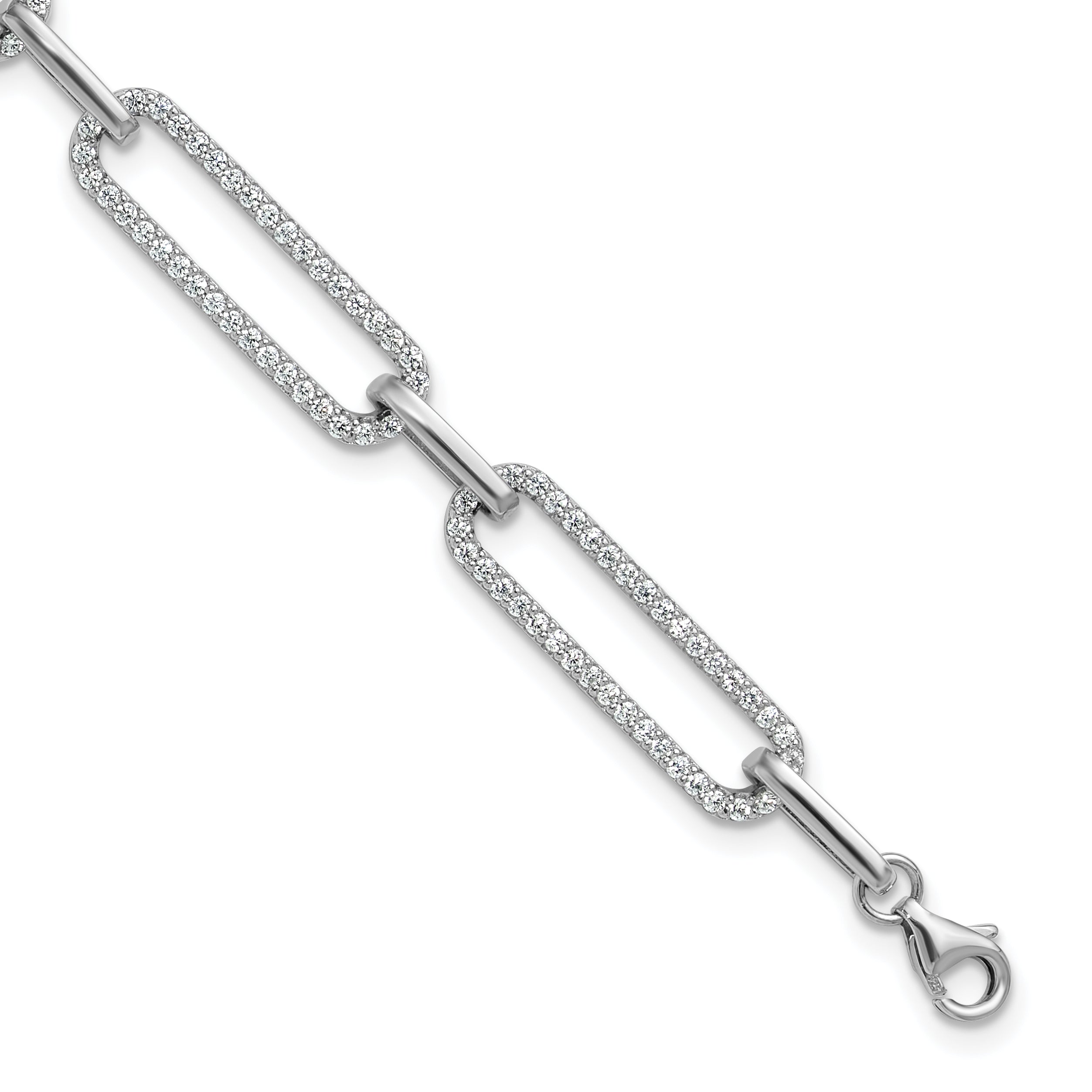 Sterling Shimmer Sterling Silver Rhodium-plated 1.2mm CZ 190 Stone Paper Clip Link 6.5 inch with 1 inch Extension Bracelet