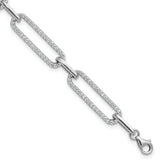 Sterling Shimmer Sterling Silver Rhodium-plated 1.2mm CZ 190 Stone Paper Clip Link 6.5 inch with 1 inch Extension Bracelet