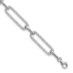 Sterling Shimmer Sterling Silver Rhodium-plated 1.2mm CZ 190 Stone Paper Clip Link 6.5 inch with 1 inch Extension Bracelet