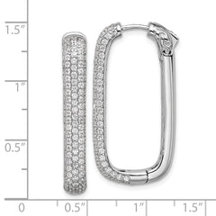 Sterling Shimmer Sterling Silver Rhodium-plated 1.3mm CZ 258 Stone Rectangle Hinged Hoop Earrings